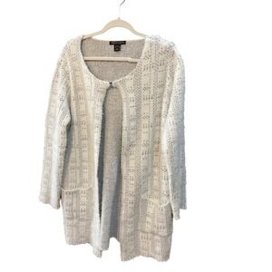 Sabrina Lauren New York Womens XL White Knit Cardigan Open Front Duster